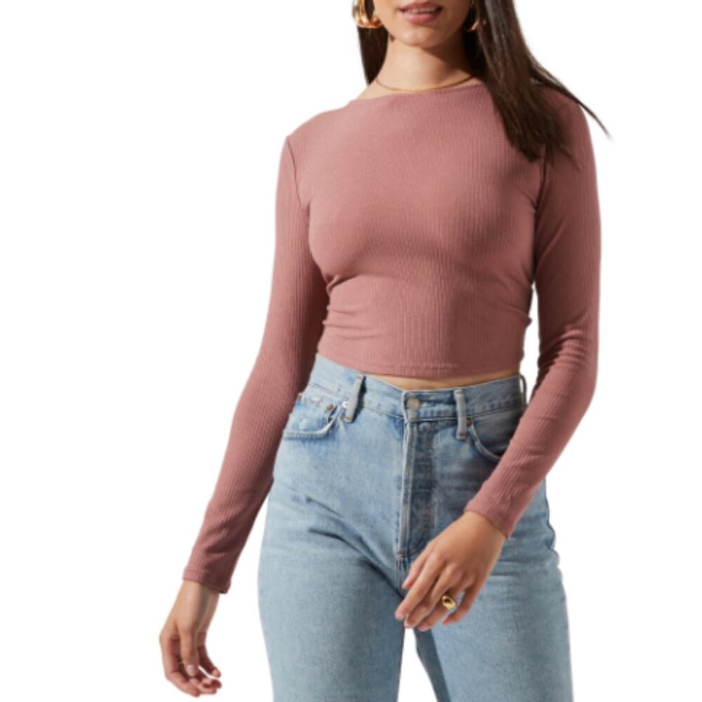 ASTR THE LABEL NWT Women's Toluca Top - XL Pink Open Back Ribbed Lace-Up Crop